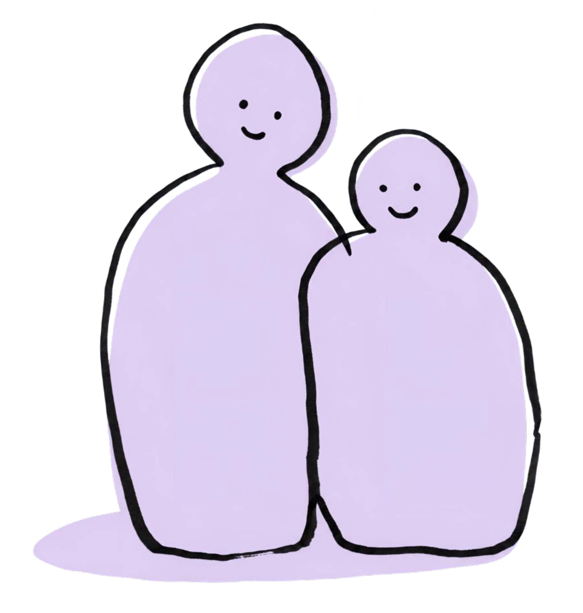 Illustration of two friendly figures sitting side by side